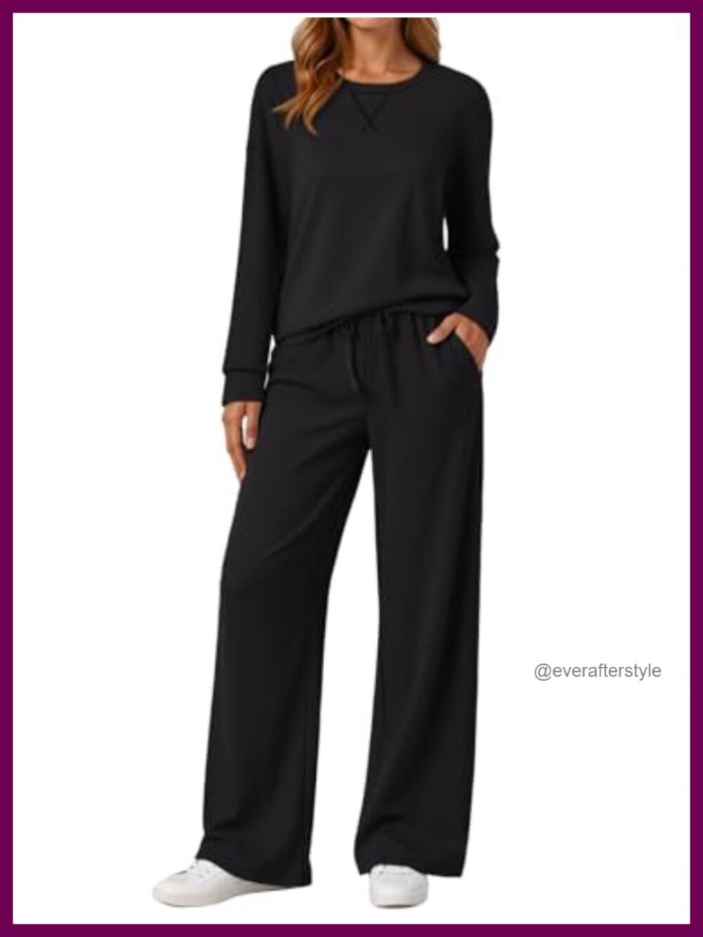 Women's 2 Piece Sweatsuit Set Wide Leg Lounge Pants Crewneck Top Polyester